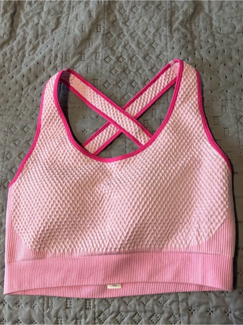 Pink Textured Crossback Sports Bra